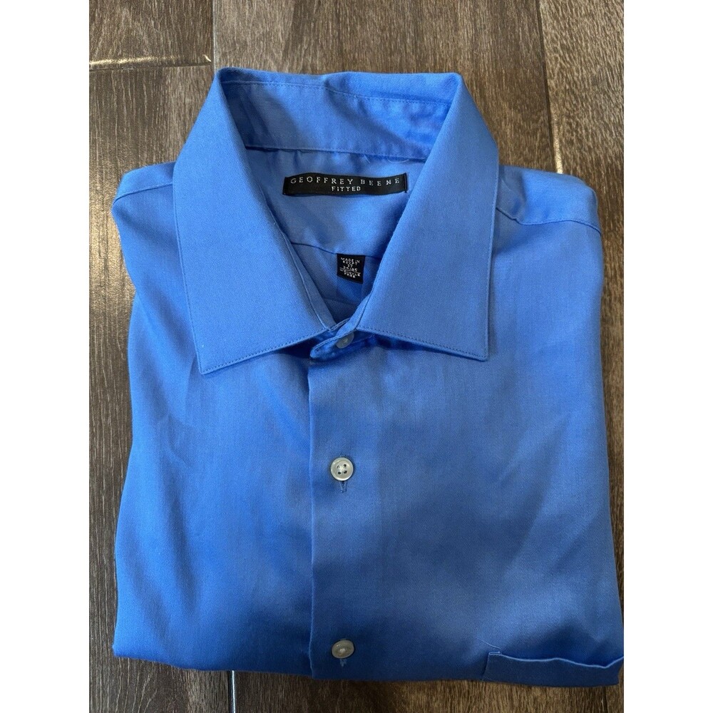 Geoffrey Bean Men’s Size‎ 17/34-35 Fitted Blue Long Sleeve Shirt With Pocket